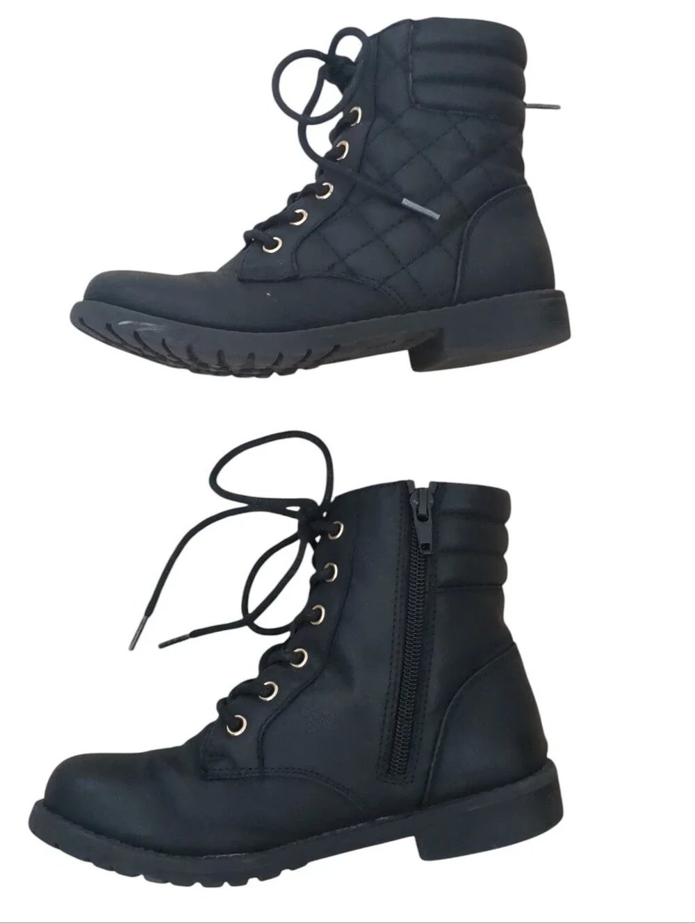 Girls Quilted Lace Up Booties In Black (Size 1)